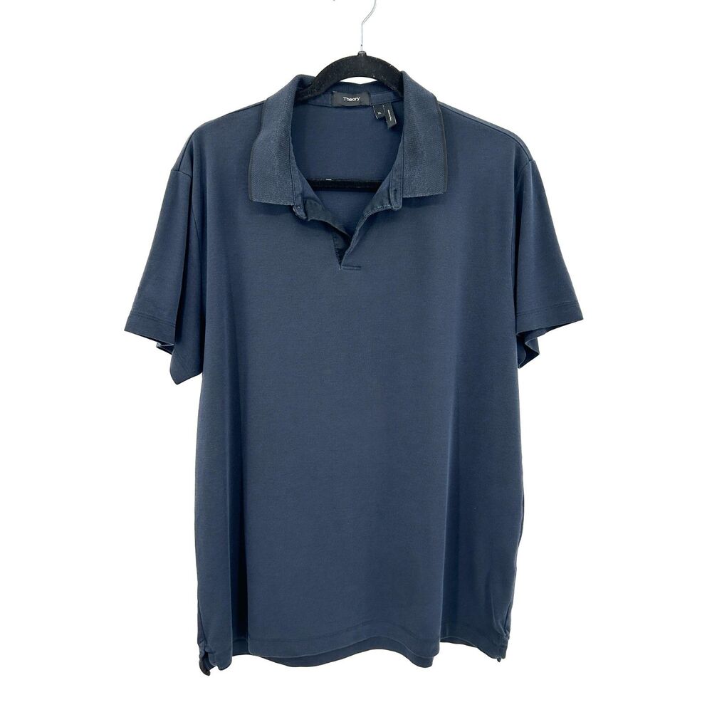 THEORY *Flawed Men's Sandhurst Navy Blue Pique Popover Polo Shirt 100% Cotton XL